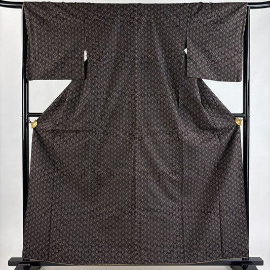 【美品】 紬織 身長161cm 袖長66cm M 雙層 麻葉 焦茶 純蠶絲 秀品級