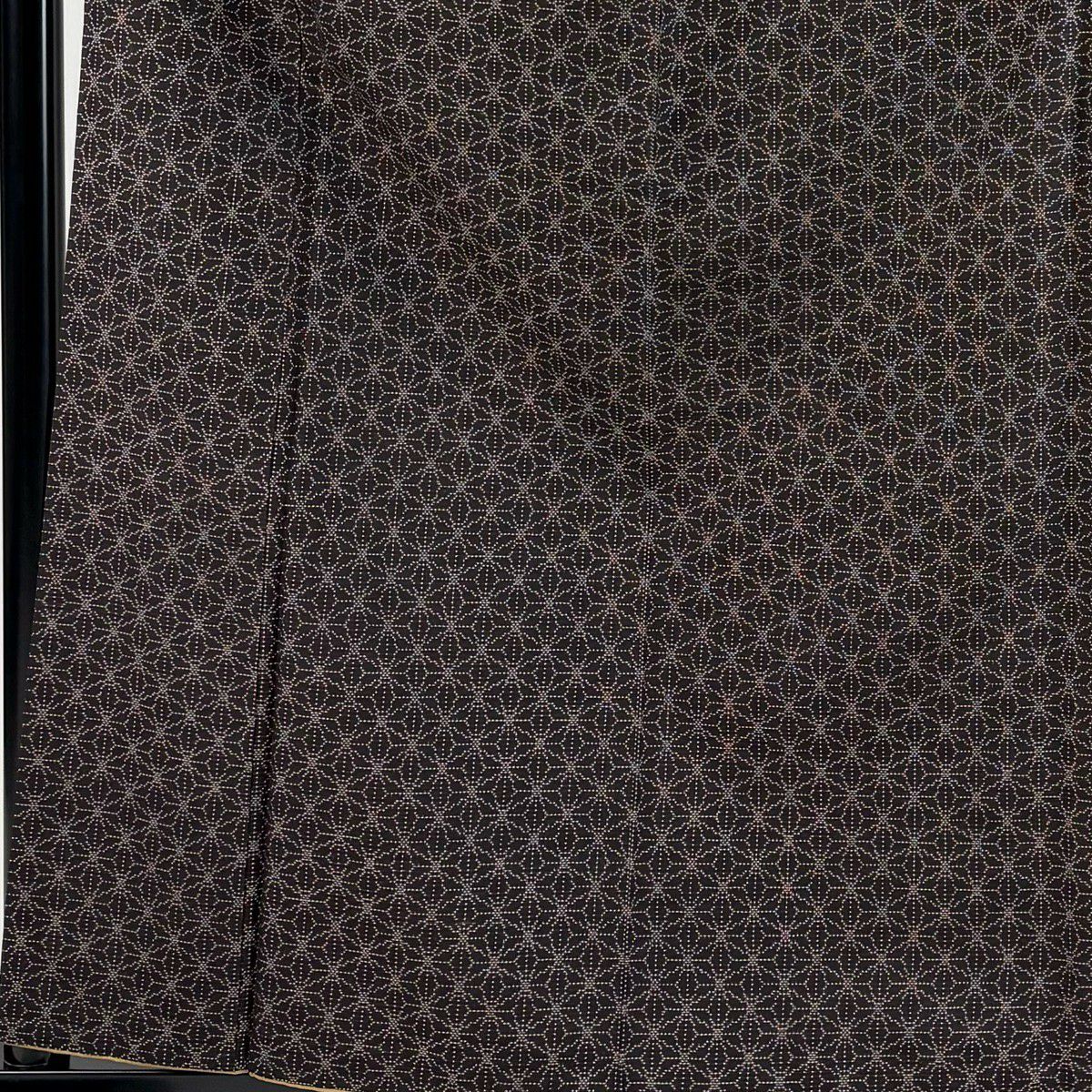 【美品】 紬織 身長161cm 袖長66cm M 雙層 麻葉 焦茶 純蠶絲 秀品級