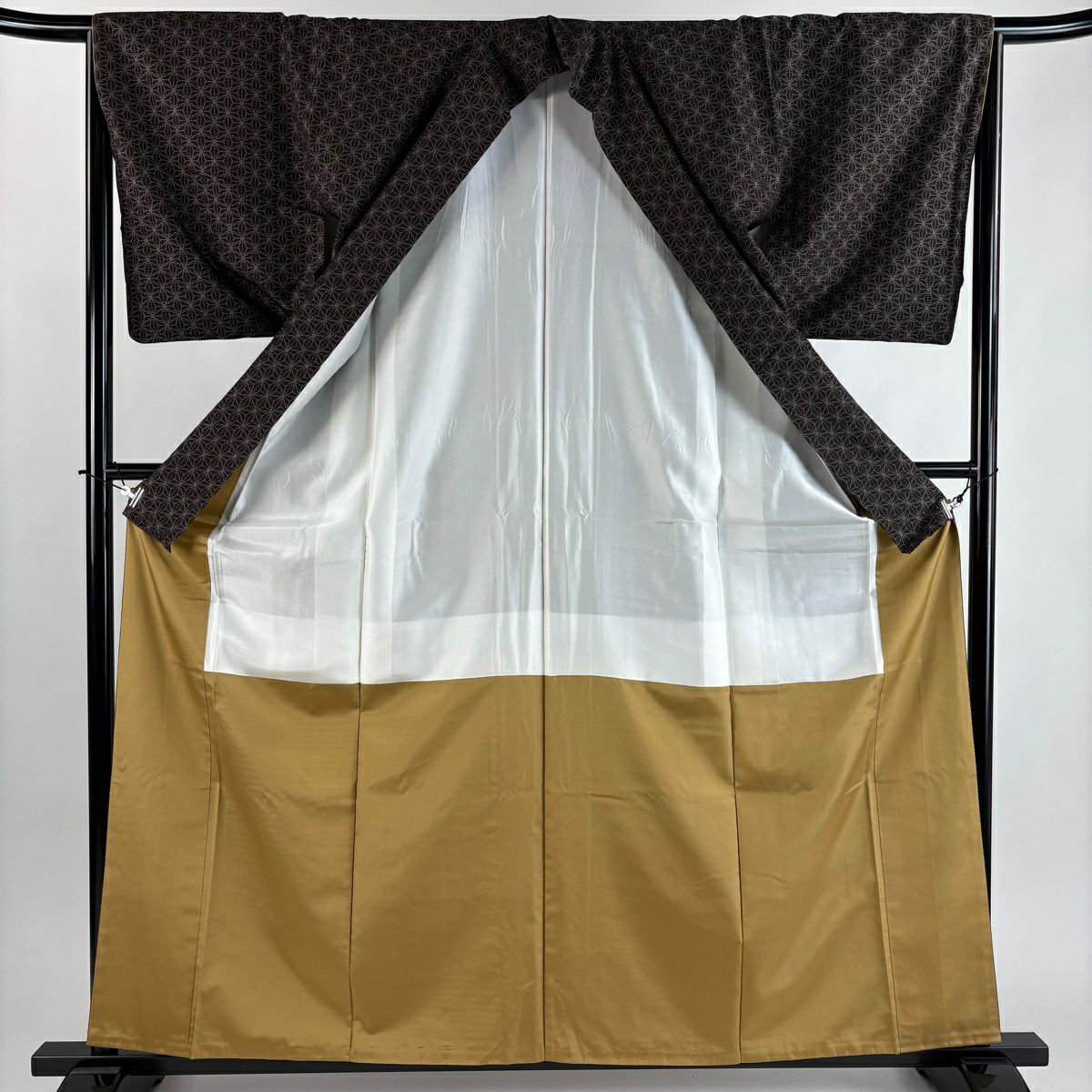 【美品】 紬織 身長161cm 袖長66cm M 雙層 麻葉 焦茶 純蠶絲 秀品級