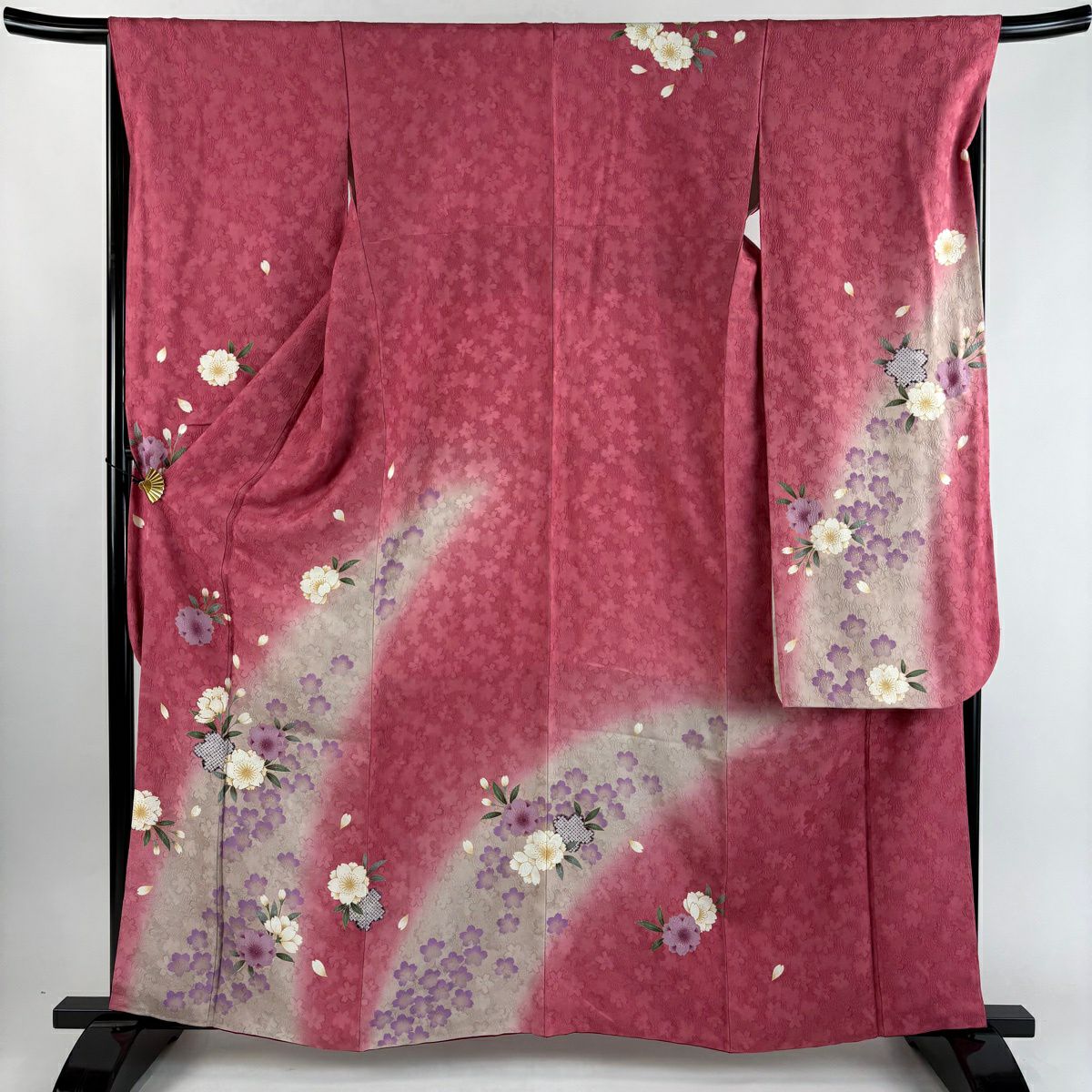 【美品】振袖禮服 身長162cm 袖長67cm M 雙層 櫻花花瓣 金金箔 金銀彩 粉色 純蠶絲 秀品級