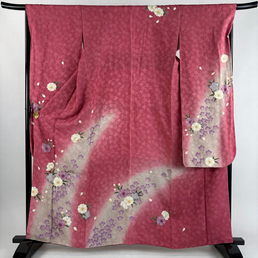 【美品】振袖禮服 身長162cm 袖長67cm M 雙層 櫻花花瓣 金金箔 金銀彩 粉色 純蠶絲 秀品級