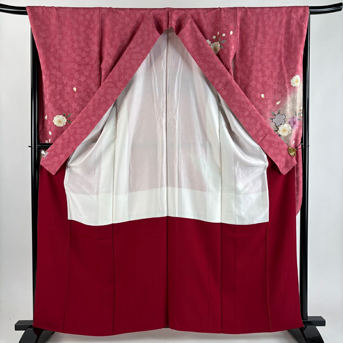 【美品】振袖禮服 身長162cm 袖長67cm M 雙層 櫻花花瓣 金金箔 金銀彩 粉色 純蠶絲 秀品級