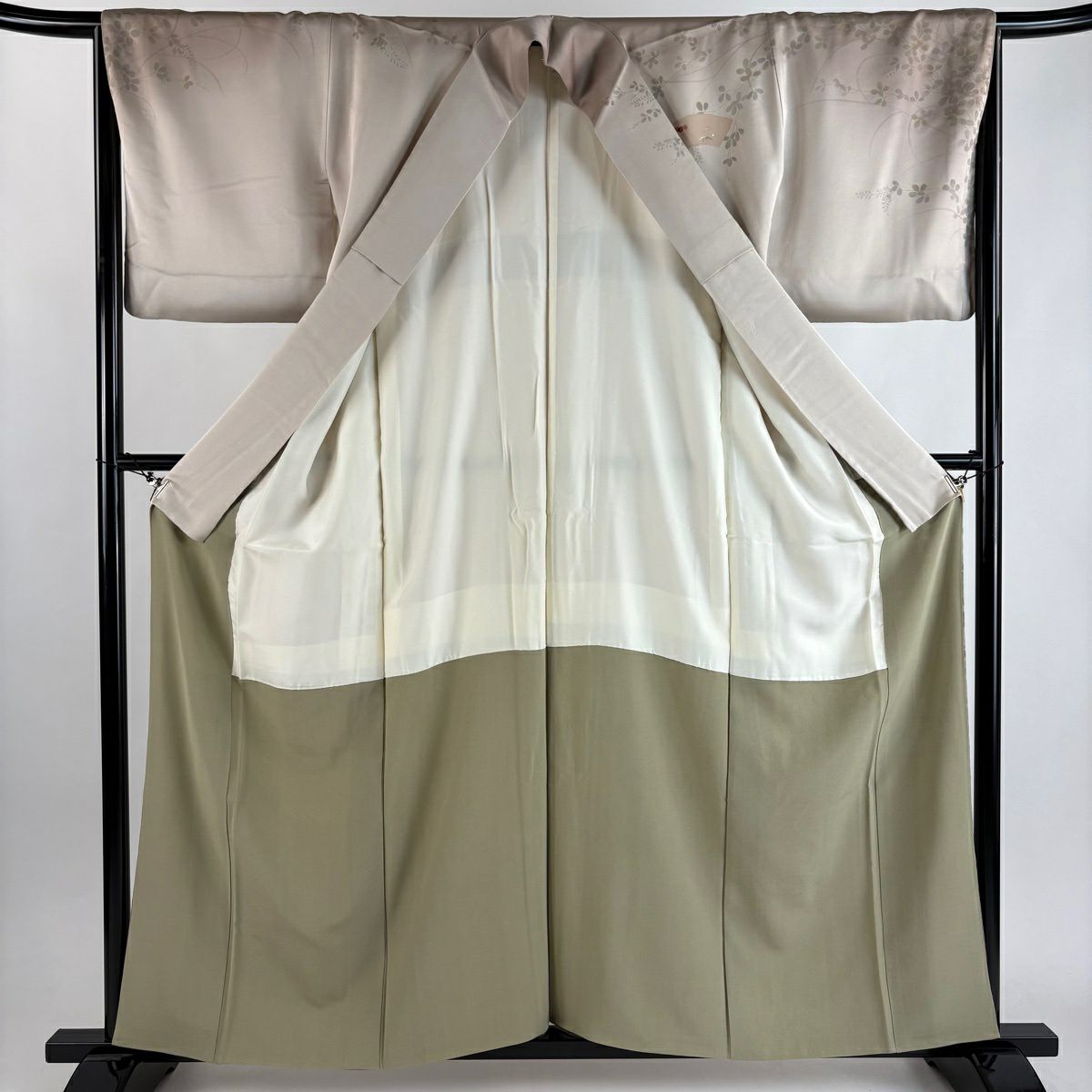 訪問服 身長160cm 袖長65.5cm M 雙層 扇子面 萩 刺繡 金糸 薄小豆 純蠶絲 秀品級