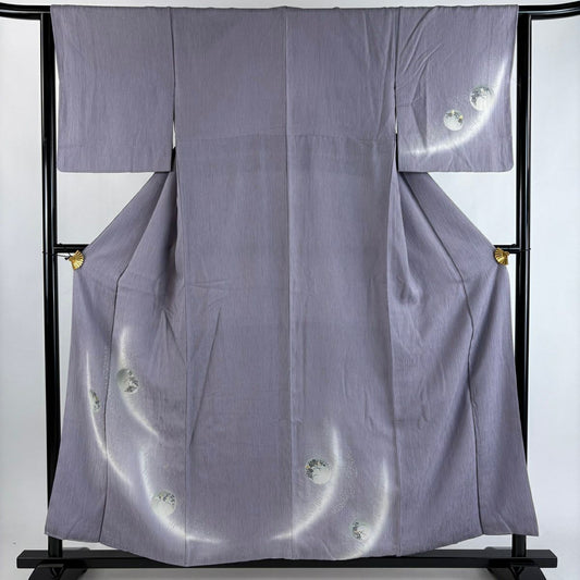 付下 身長157.5cm 袖長64cm M 雙層 草花紋紋 楓 金銀彩 漸層 淺紫 純蠶絲 優品級
