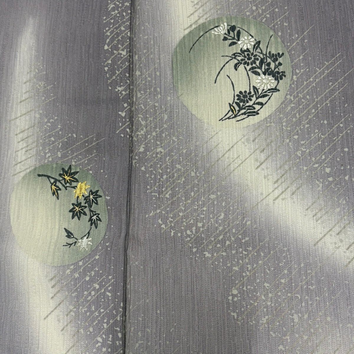 付下 身長157.5cm 袖長64cm M 雙層 草花紋紋 楓 金銀彩 漸層 淺紫 純蠶絲 優品級