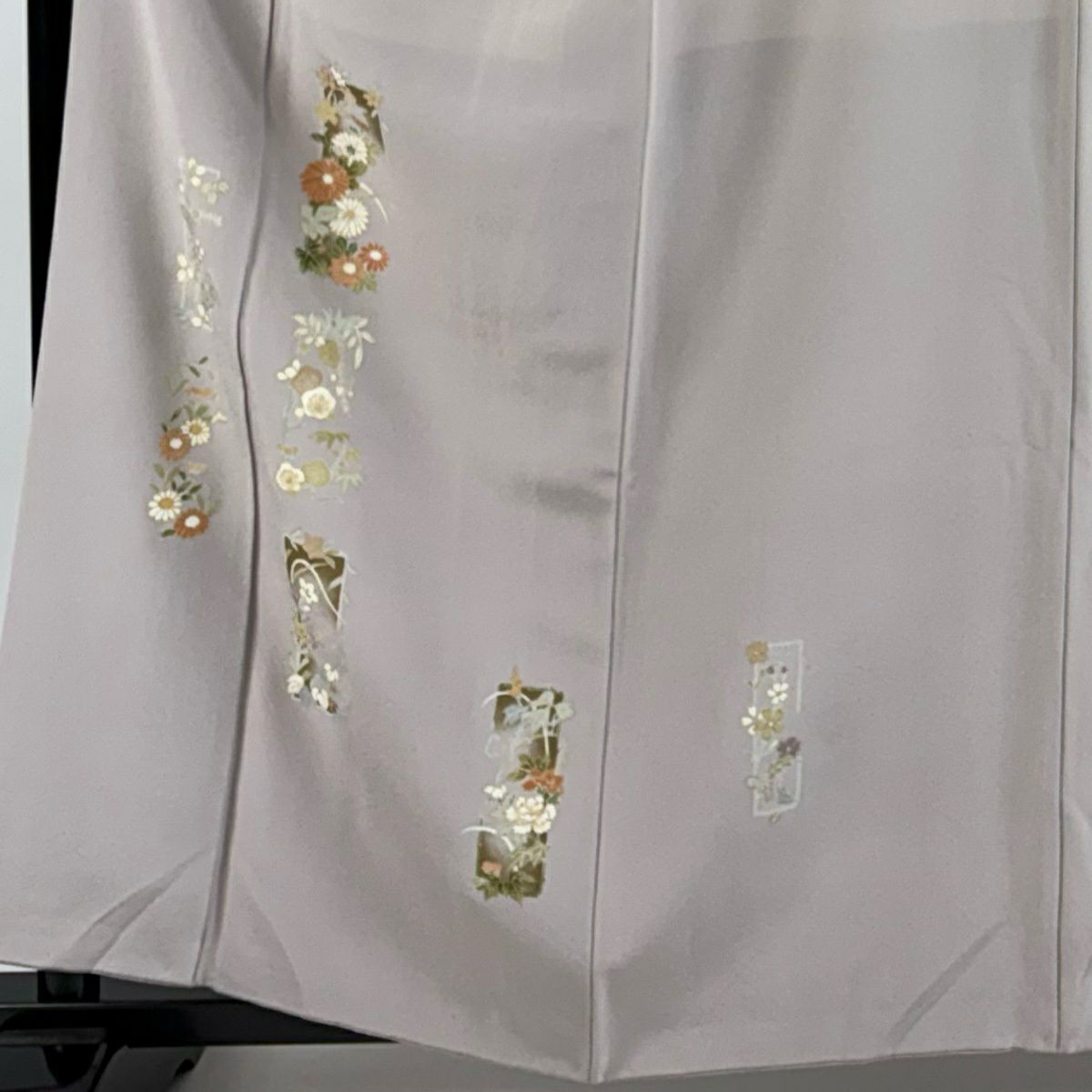 付下 身長161.5cm 袖長68cm L 雙層 短冊 草花紋紋 金彩裝飾 淺小豆色 純蠶絲 優品級