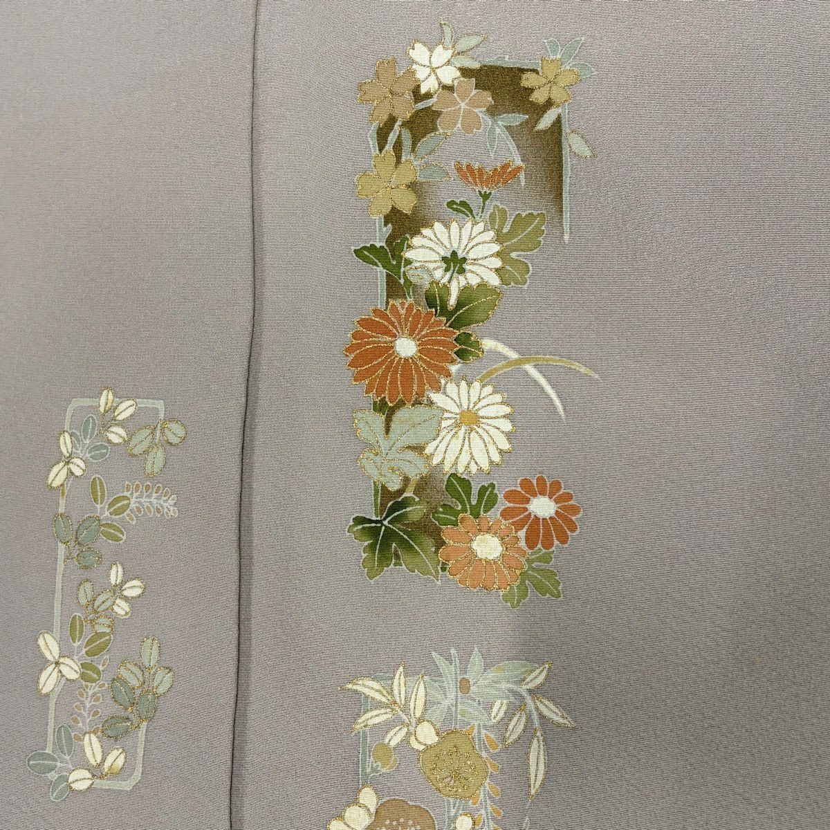 付下 身長161.5cm 袖長68cm L 雙層 短冊 草花紋紋 金彩裝飾 淺小豆色 純蠶絲 優品級
