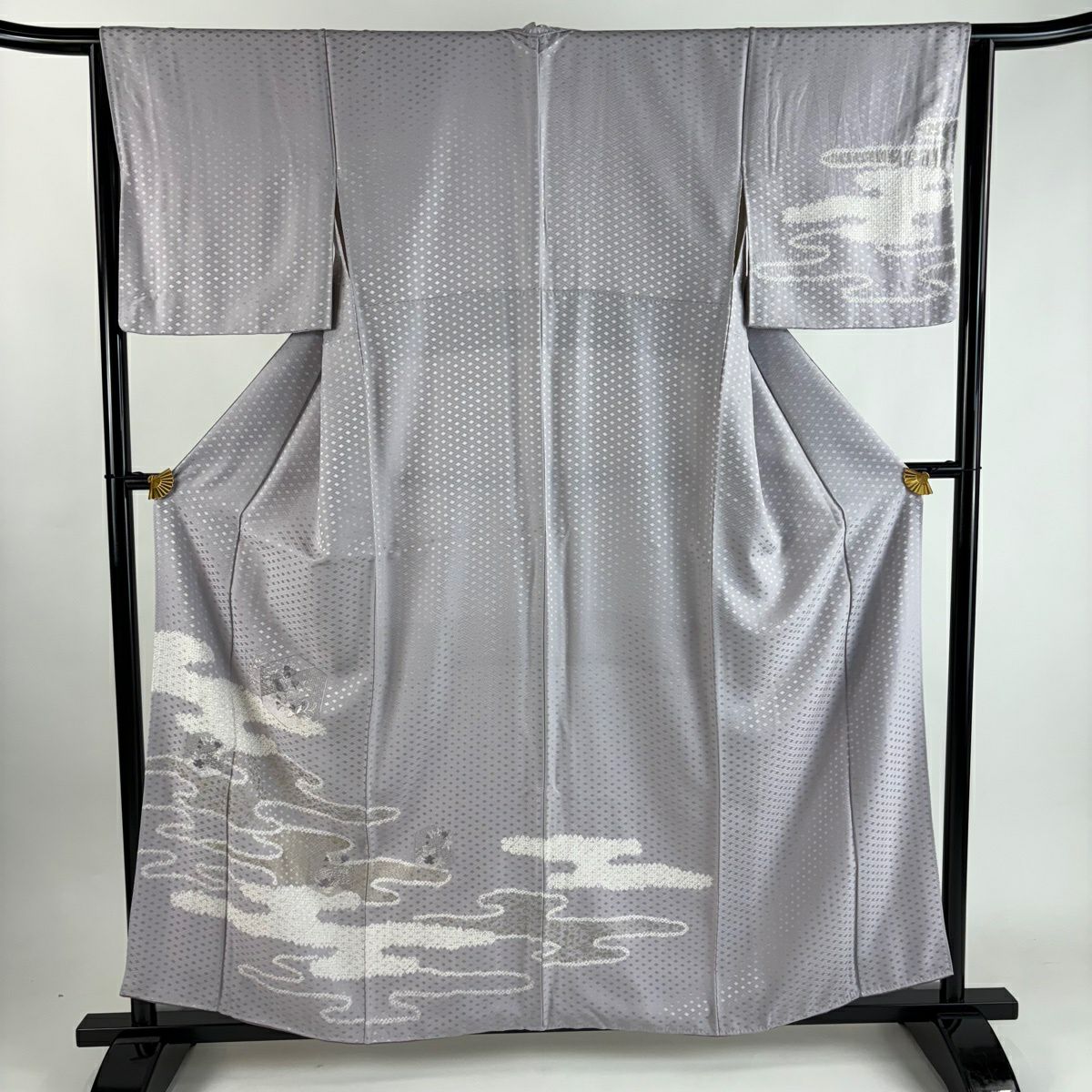 付下 身長158cm 袖長64.5cm M 雙層 龜甲 雲霞 刺繡 金彩裝飾 淺紫 純蠶絲 優品級