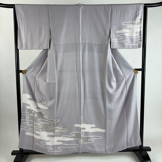 付下 身長158cm 袖長64.5cm M 雙層 龜甲 雲霞 刺繡 金彩裝飾 淺紫 純蠶絲 優品級