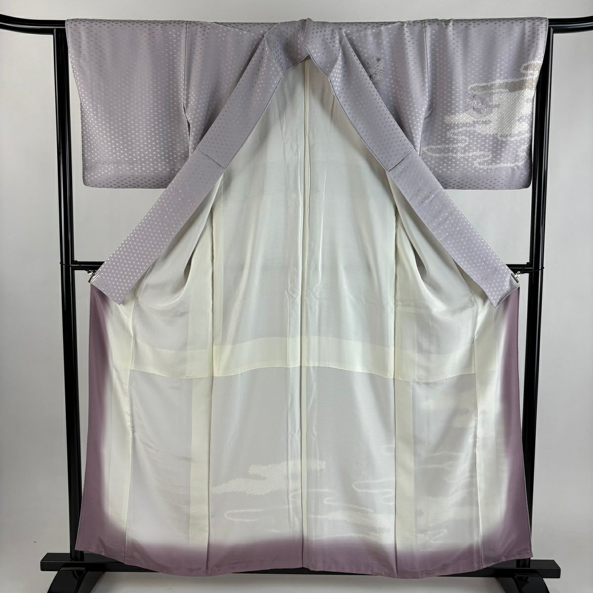 付下 身長158cm 袖長64.5cm M 雙層 龜甲 雲霞 刺繡 金彩裝飾 淺紫 純蠶絲 優品級