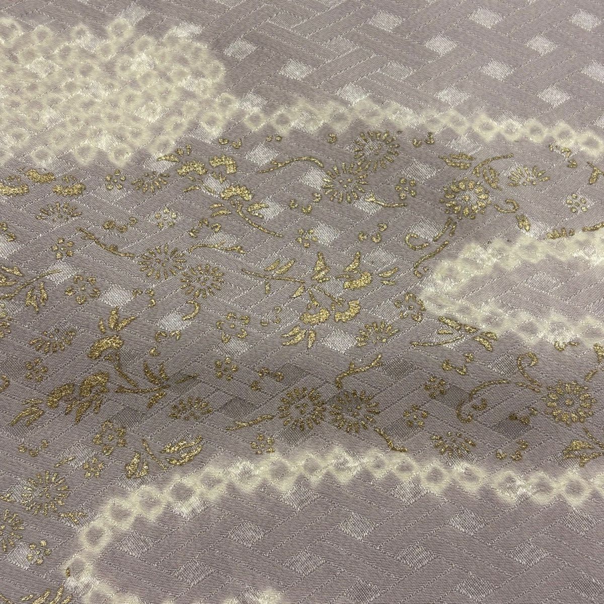 付下 身長158cm 袖長64.5cm M 雙層 龜甲 雲霞 刺繡 金彩裝飾 淺紫 純蠶絲 優品級