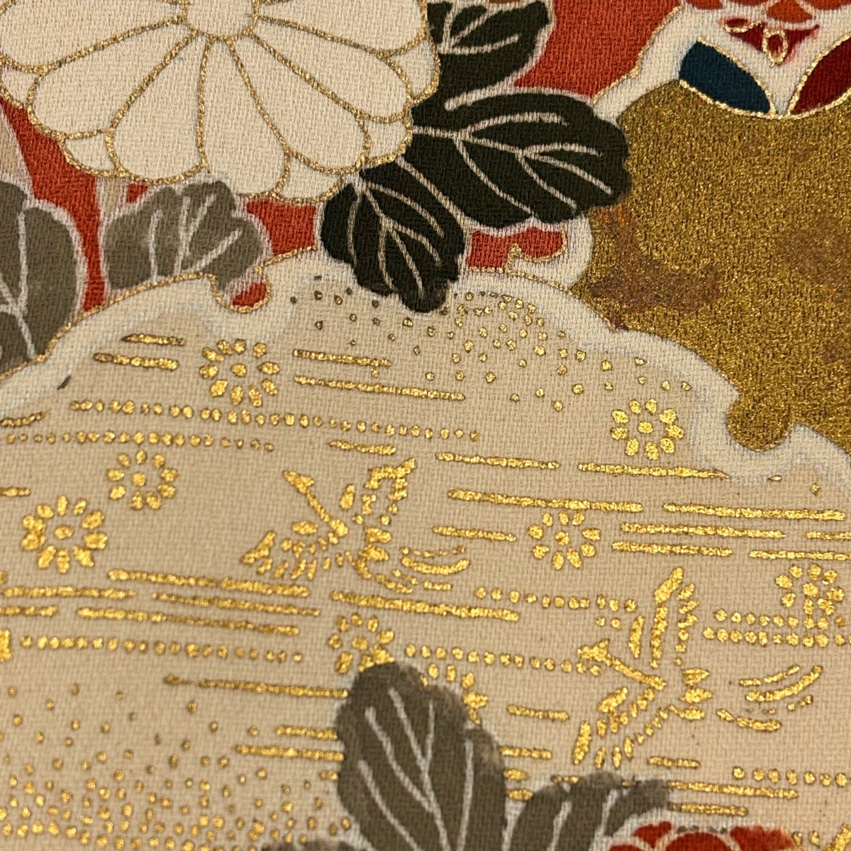 訪問服 身長161.5cm 袖長64.5cm M 雙層 雪輪 秋草 金彩裝飾 刺繡 紅茶 純蠶絲 秀品級