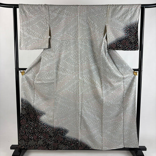 付下 身長160cm 袖長63.5cm S 雙層 花唐草紋 霞 絞染 金彩裝飾 灰 純蠶絲 優品級