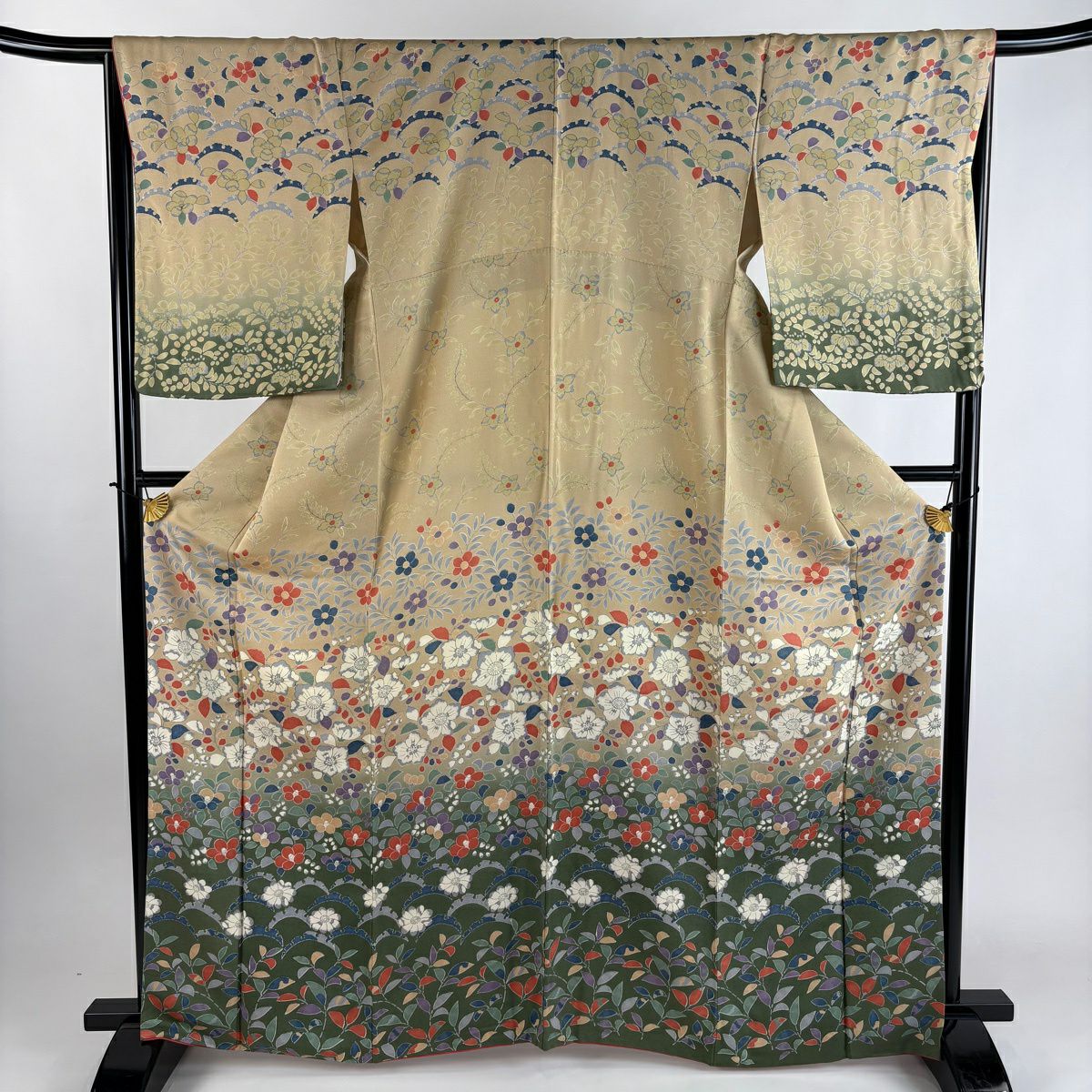 訪問服 身長166cm 袖長66cm M 雙層 辻花染 雪芝 茶 純蠶絲 秀品級