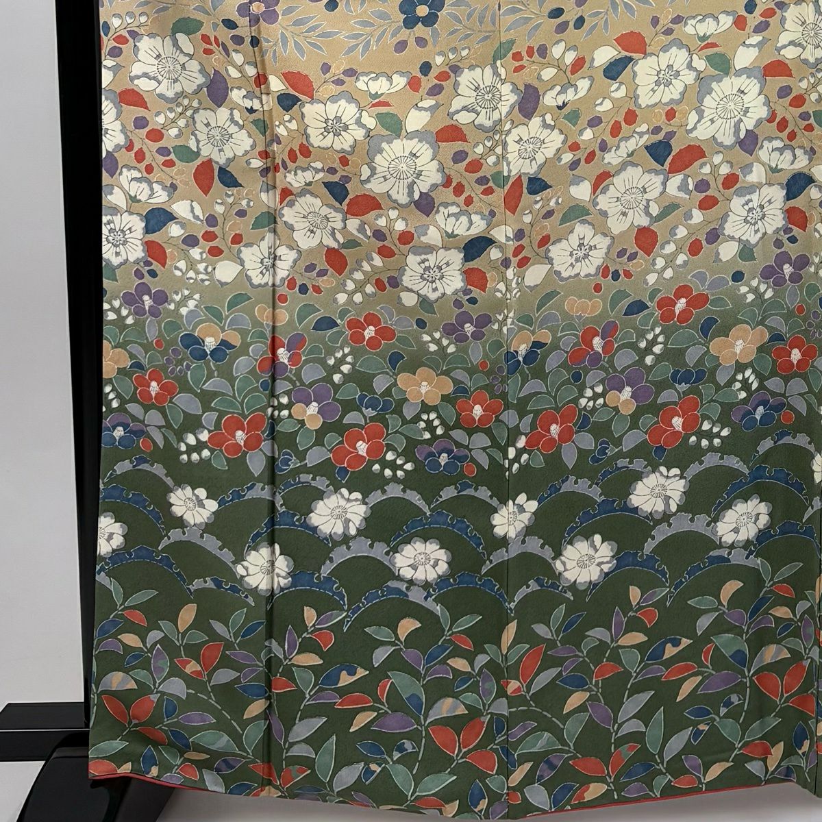 訪問服 身長166cm 袖長66cm M 雙層 辻花染 雪芝 茶 純蠶絲 秀品級
