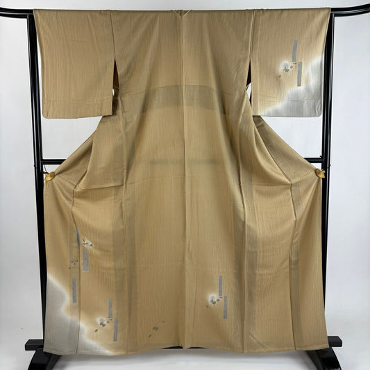 付下 身長160.5cm 袖長65cm M 單層 瓢箪地紋 金銀彩 金絲 淺茶 純蠶絲 優品級