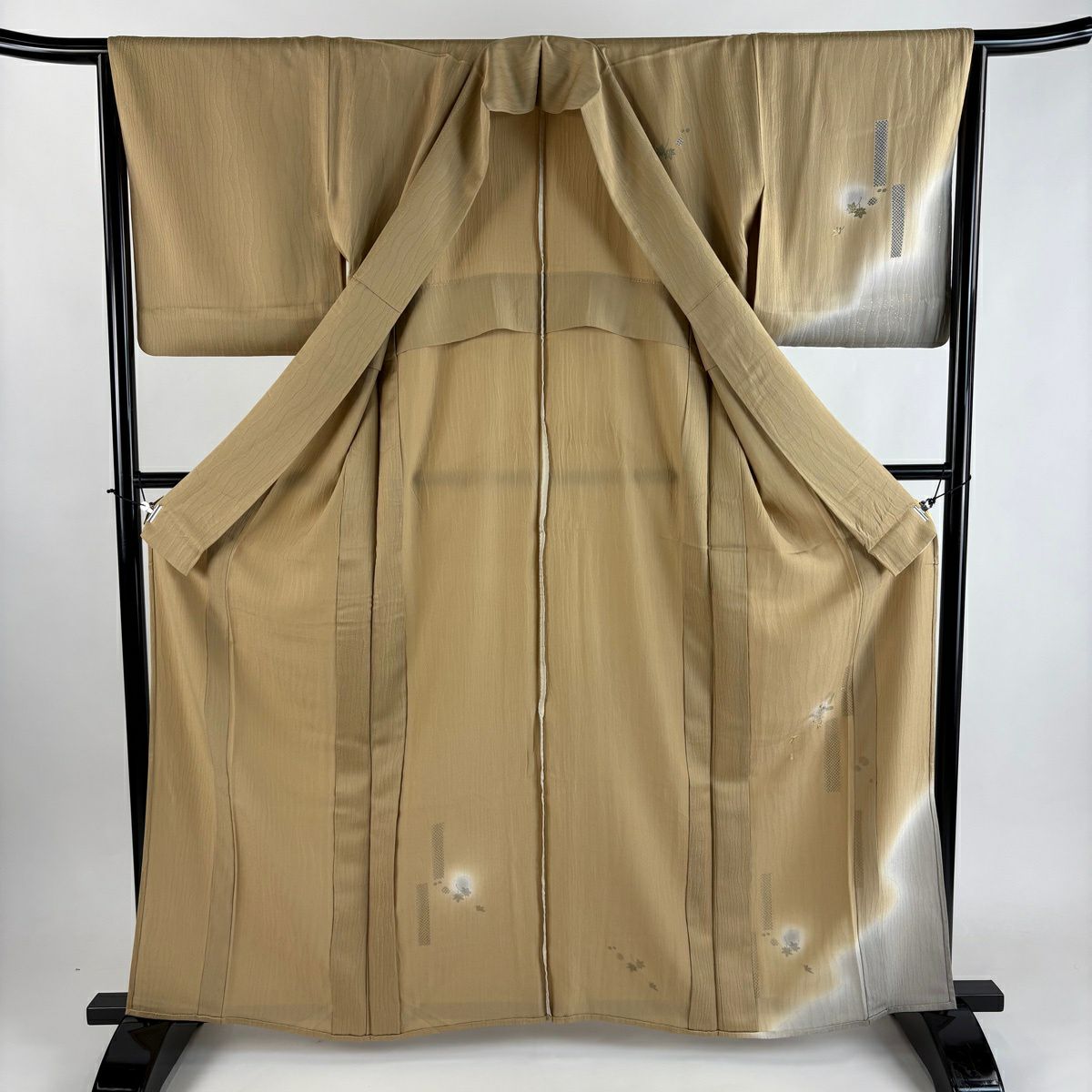 付下 身長160.5cm 袖長65cm M 單層 瓢箪地紋 金銀彩 金絲 淺茶 純蠶絲 優品級