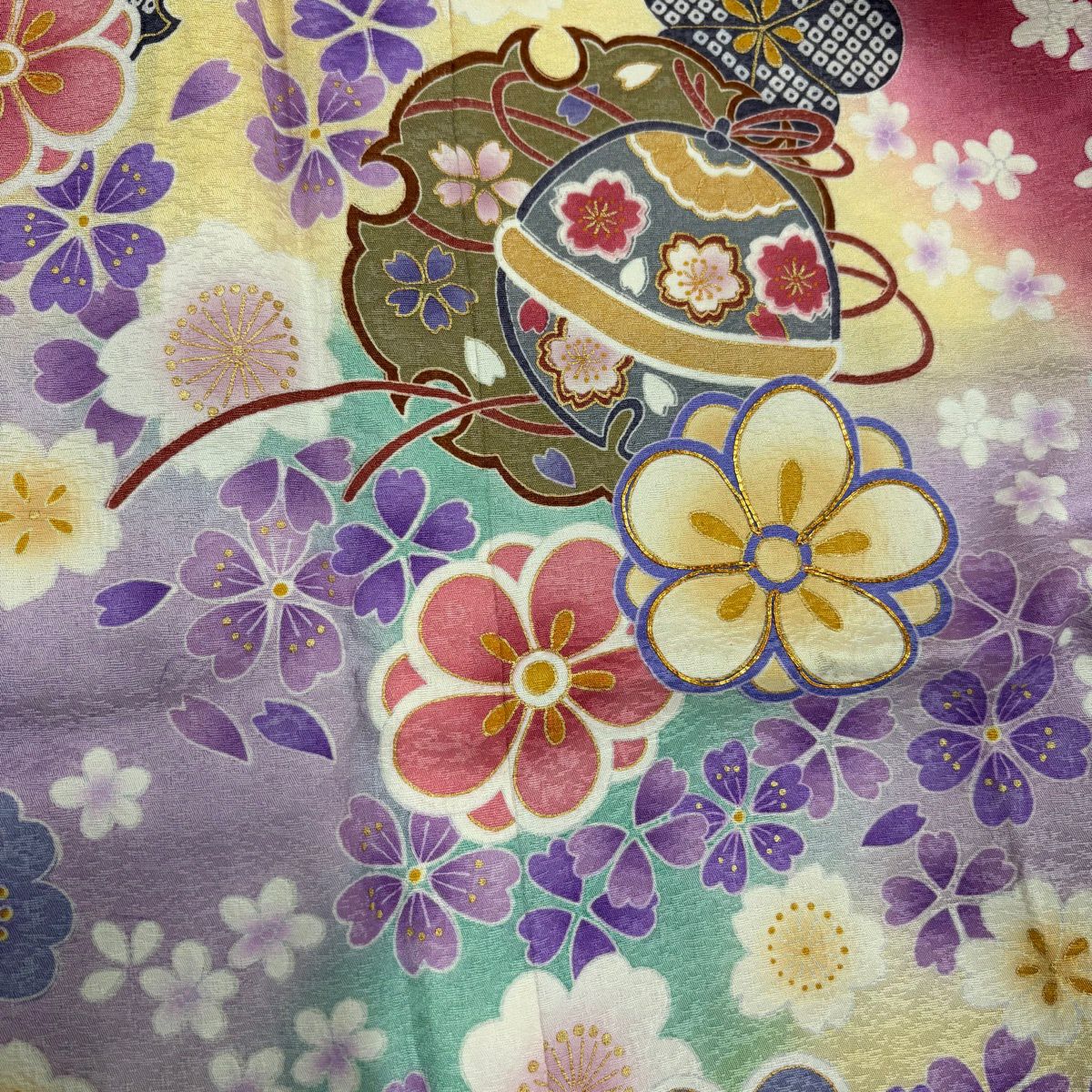 振袖禮服 身長168.5cm 袖長69cm L 雙層 鈴 梅花 金絲 金銀彩 粉紅 純蠶絲 秀品級
