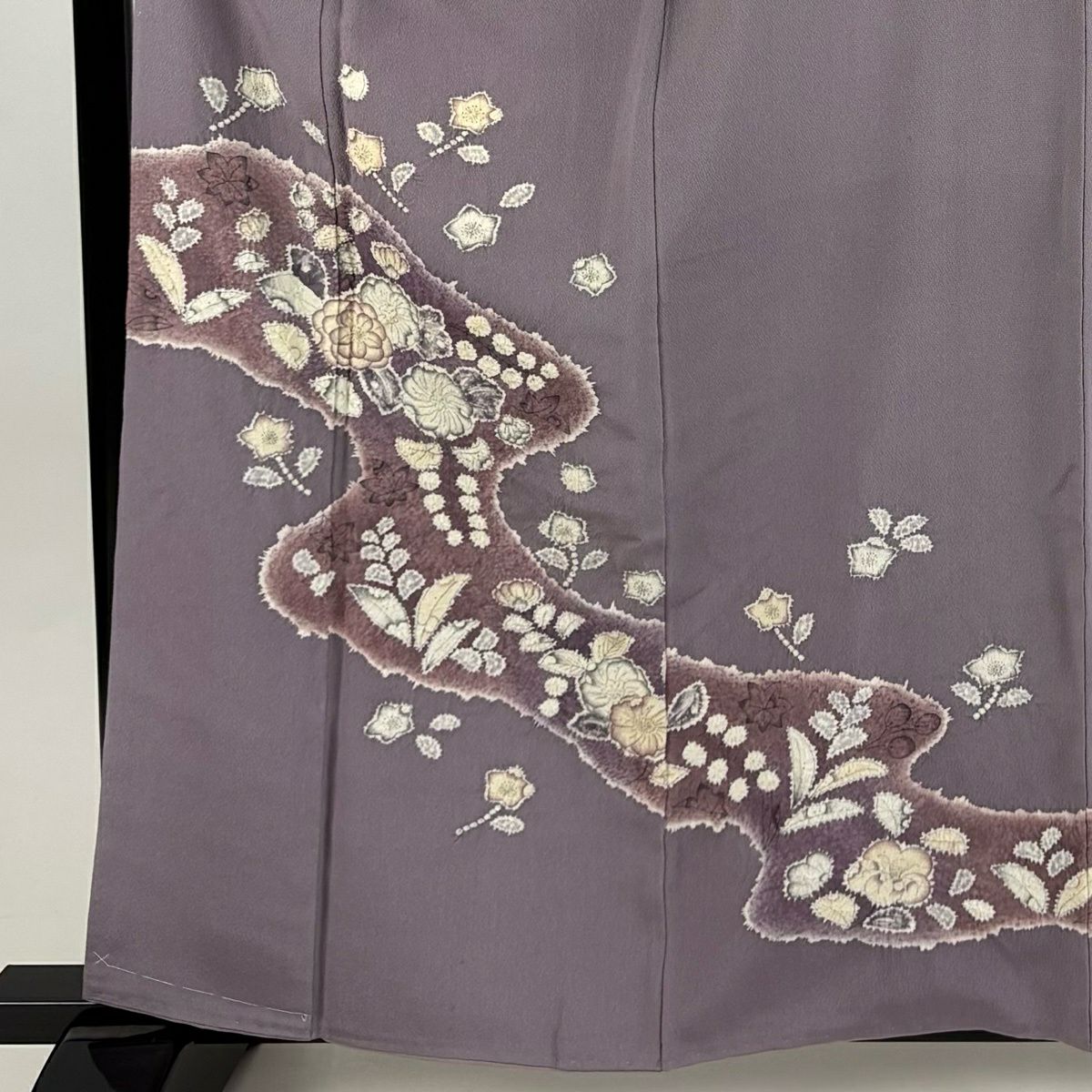 付下 身長160.5cm 袖長64cm M 雙層 辻花染圖案 霞 絞染 灰紫 純蠶絲 優品級
