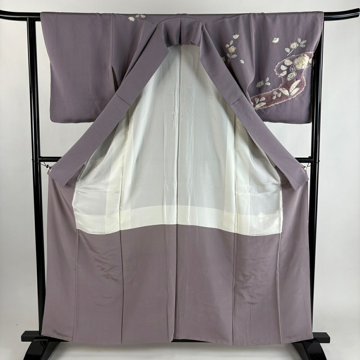付下 身長160.5cm 袖長64cm M 雙層 辻花染圖案 霞 絞染 灰紫 純蠶絲 優品級