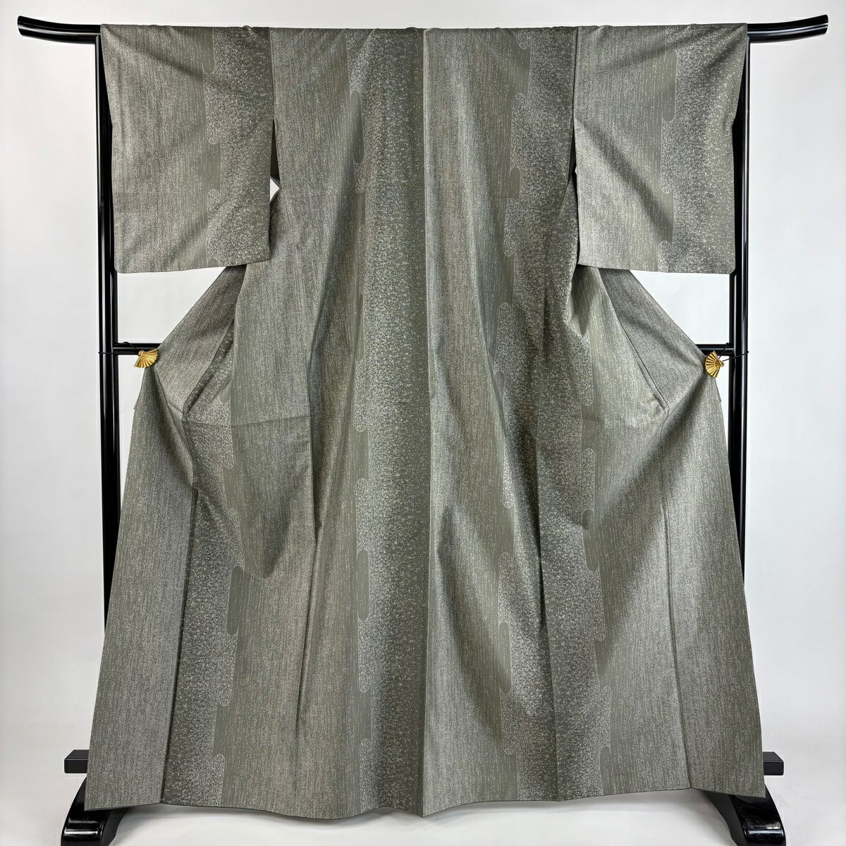 【美品】 紬織 身長167cm 袖長66cm M 雙層 幾何圖案 灰綠 純蠶絲 秀品級