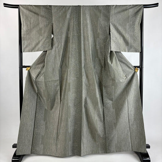 【美品】 紬織 身長167cm 袖長66cm M 雙層 幾何圖案 灰綠 純蠶絲 秀品級