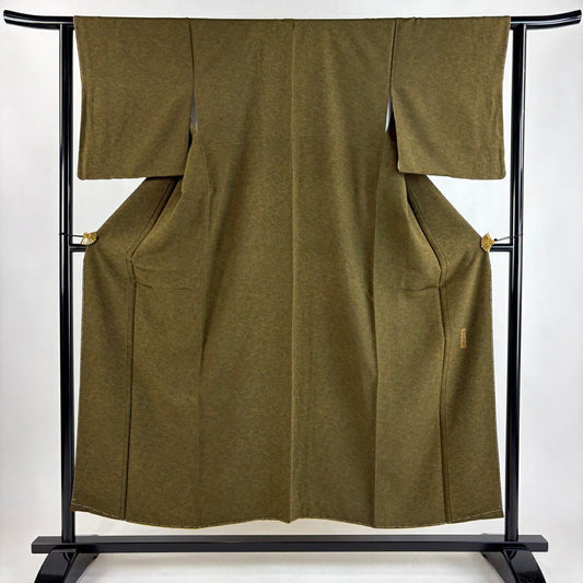 【美品】 江戶小紋 身長151cm 袖長63cm S 雙層 細谷俊男 落款あり 鳥 茶綠 純蠶絲 秀品級