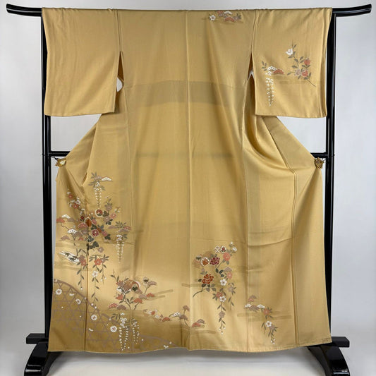 訪問服 身長162cm 袖長66cm M 雙層 菊花 松樹竹子梅花 金銀彩 漸變 山吹 純蠶絲 優品級