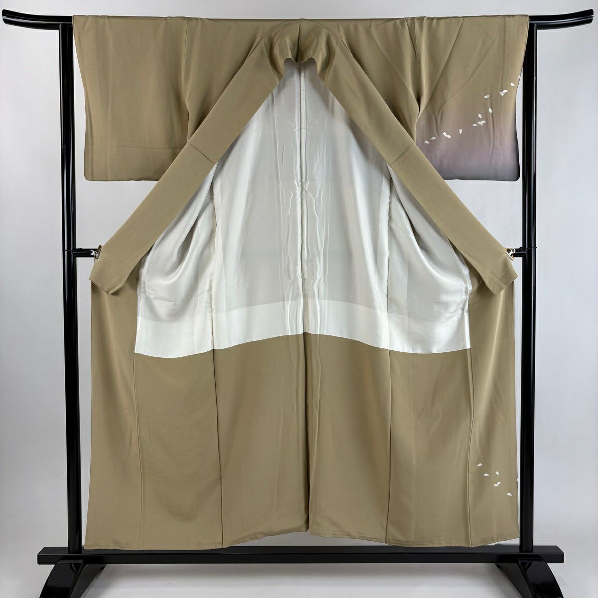 付下 身長153.5cm 袖長64.5cm M 雙層 落款有 櫻花花瓣 染分 漸層 灰綠 純蠶絲 優品級