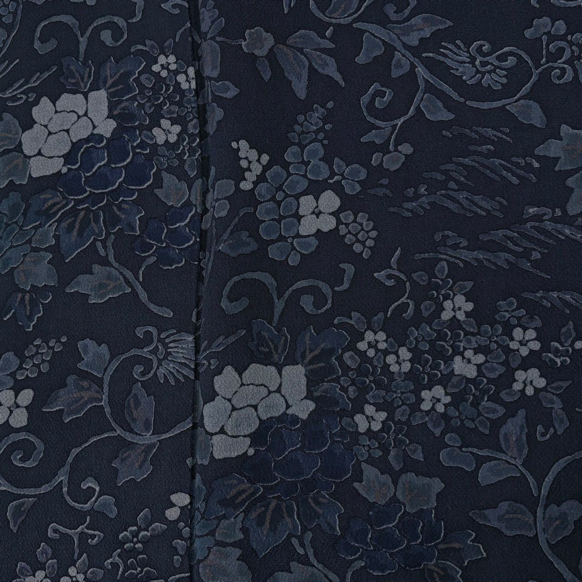 【美品】 小紋 身長156.5cm 袖長64cm M 雙層 唐草紋 草花紋紋 絞染 深藍 純蠶絲 秀品級