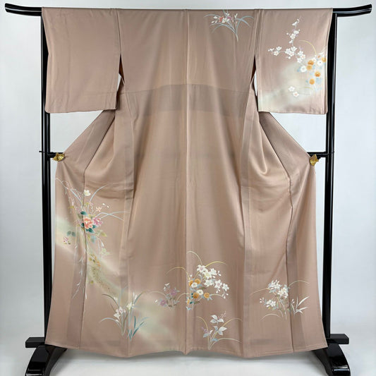 訪問服 身長163cm 袖長65.5cm M 單層 草花紋紋 金彩裝飾 漸層 粉米色 純蠶絲 優品級