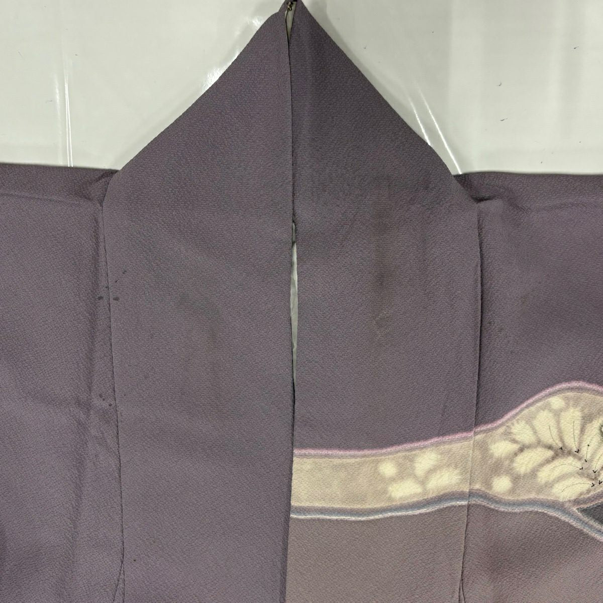 訪問服 身長163.5cm 袖長67.5cm L 雙層 大和 草花紋紋 波頭 金銀彩 灰紫 純蠶絲 秀品級