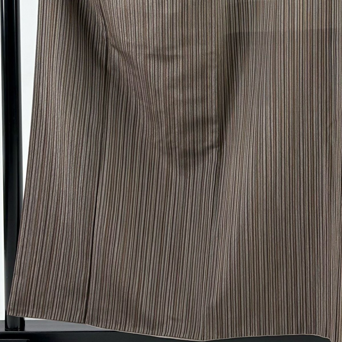 【美品】 紬織 身長158cm 袖長64cm M 雙層 縱條 茶 純蠶絲 秀品級