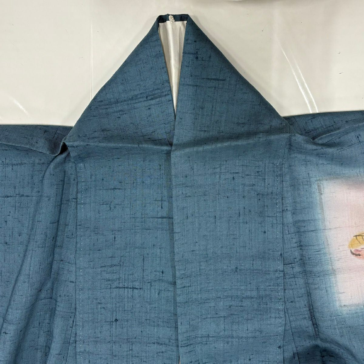 【美品】 付下 身長157cm 袖長63.5cm S 雙層 紬織織 笠 草花紋 綠灰 純蠶絲 秀品級
