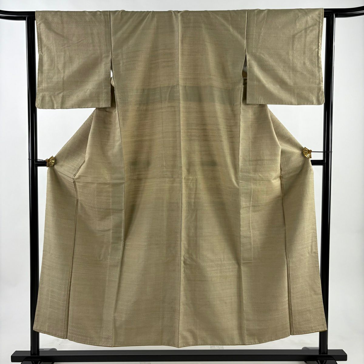 【美品】 紬織 身長156.5cm 袖長62.5cm S 雙層 地紋 薄茶 純蠶絲 秀品級