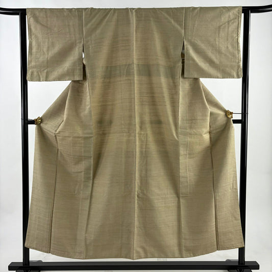 【美品】 紬織 身長156.5cm 袖長62.5cm S 雙層 地紋 薄茶 純蠶絲 秀品級