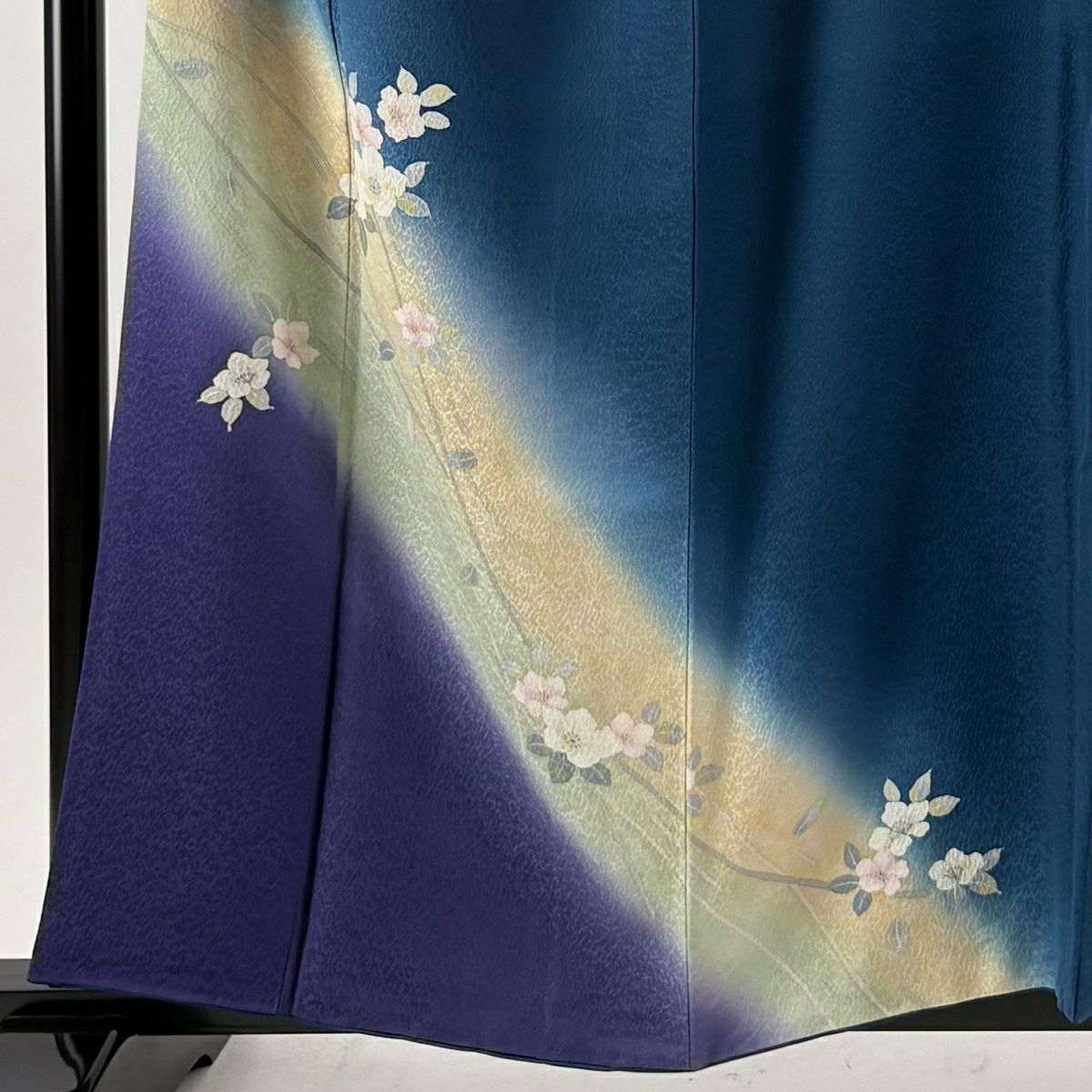 付下 身長159cm 袖長65.5cm M 雙層 花 漸層 深藍 純蠶絲 優品級