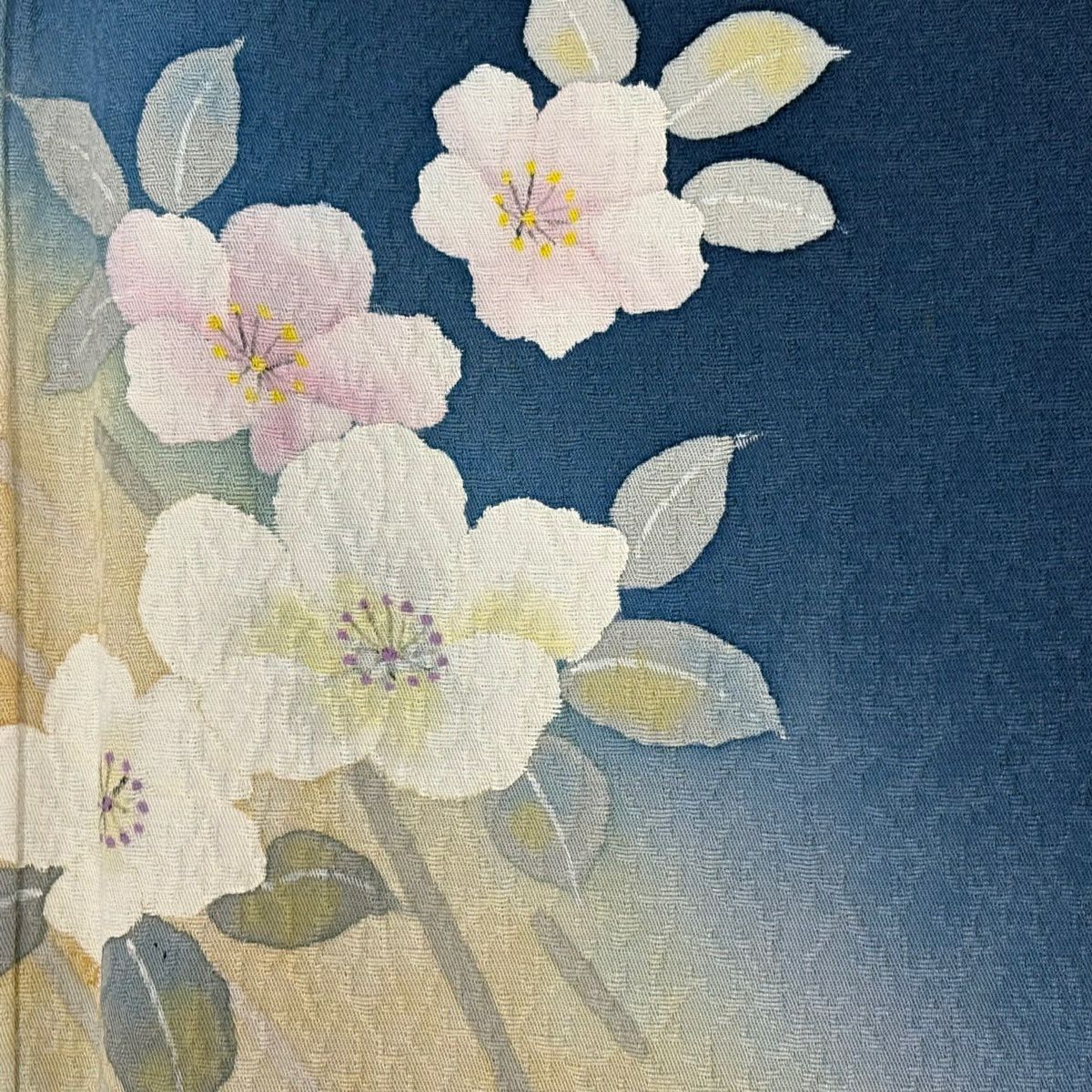 付下 身長159cm 袖長65.5cm M 雙層 花 漸層 深藍 純蠶絲 優品級