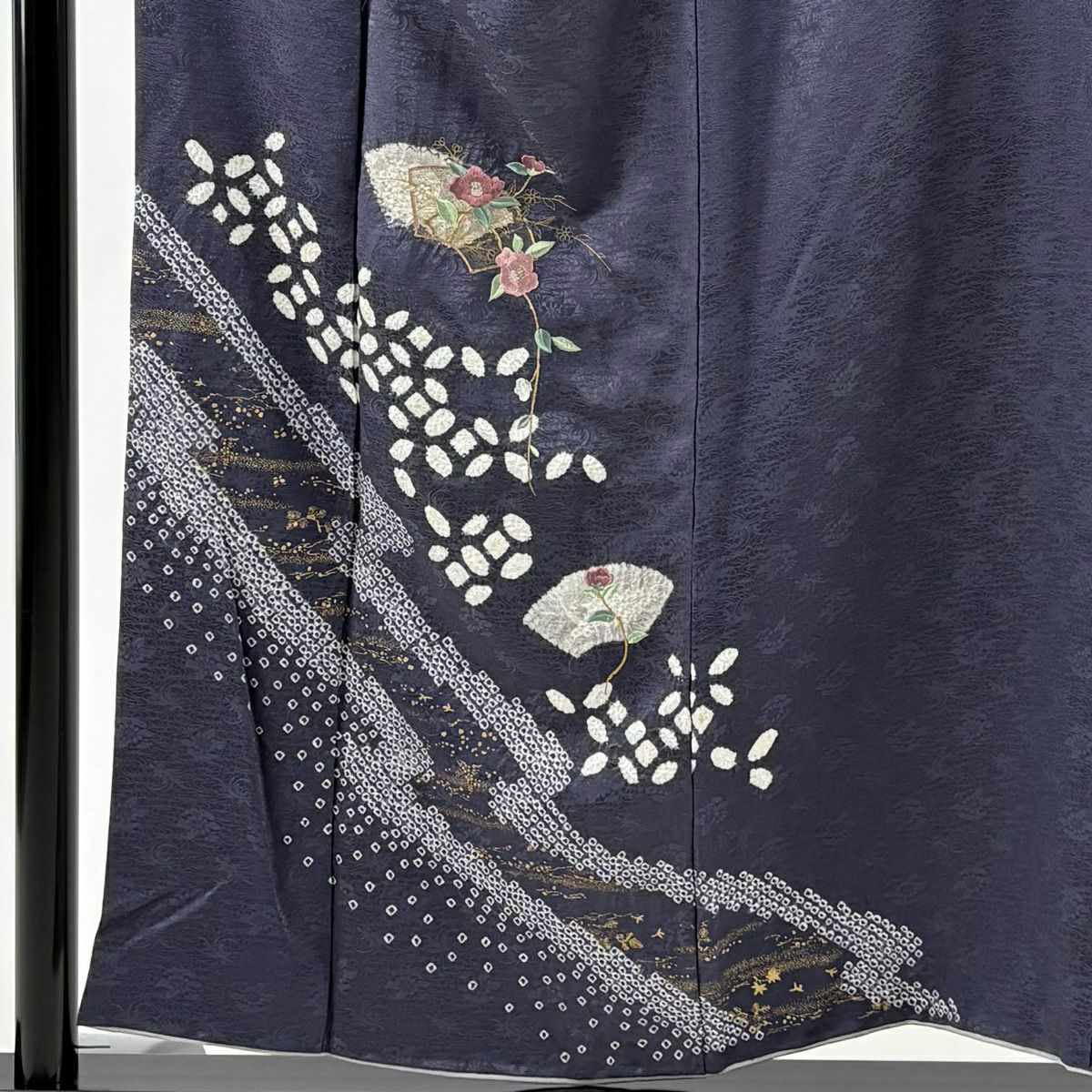 付下 身長154.5cm 袖長62cm S 雙層 扇子面 椿 刺繡 絞染 灰紫 純蠶絲 秀品級