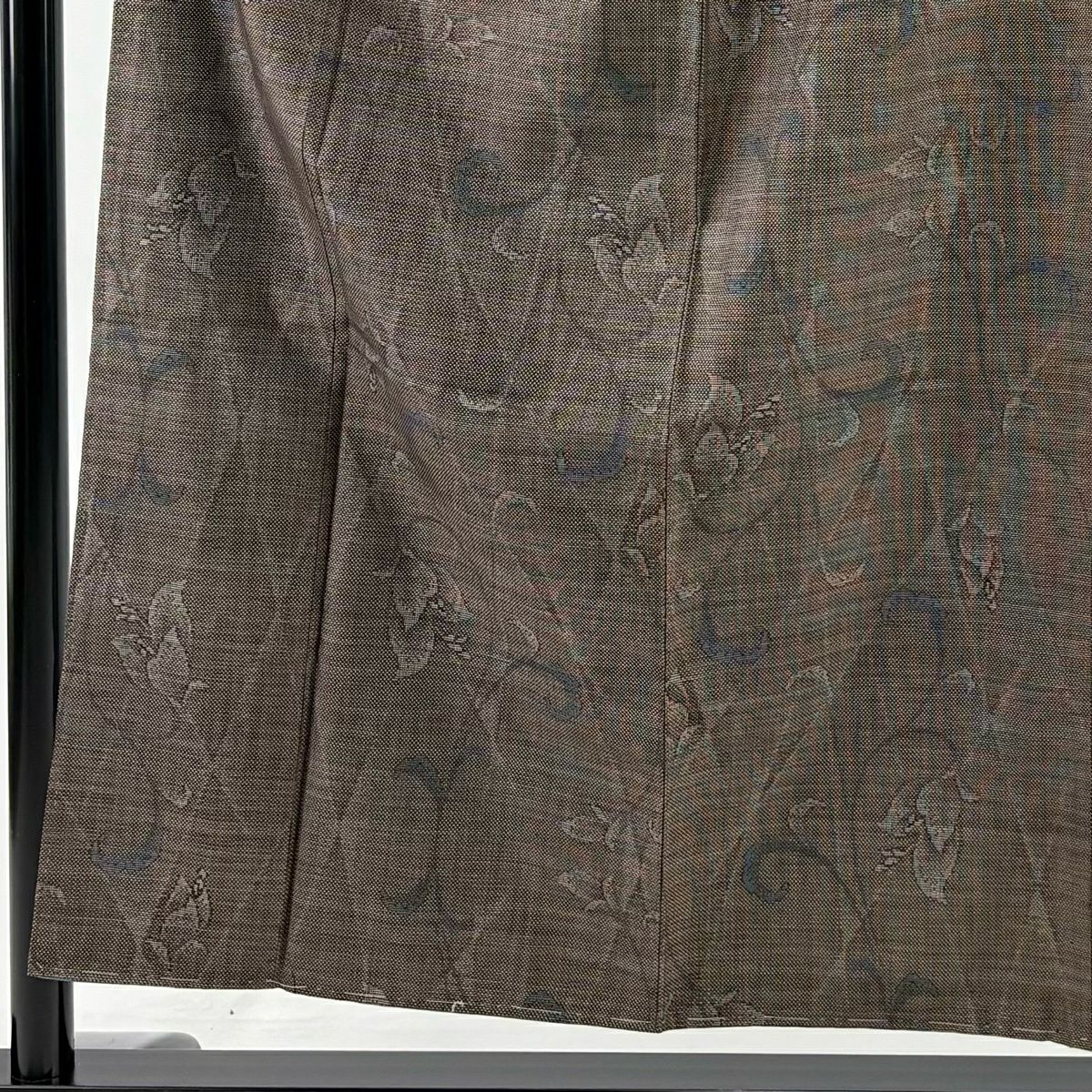 【美品】 大島紬織 身長155cm 袖長63.5cm S 雙層 花唐草紋 焦茶 純蠶絲 秀品級