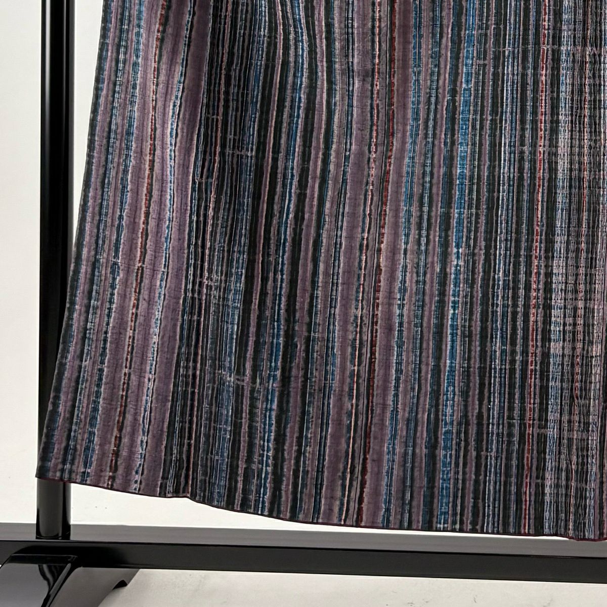 【美品】 小紋 身長153cm 袖長61cm S 雙層 紬織織 縱條 紫 純蠶絲 秀品級