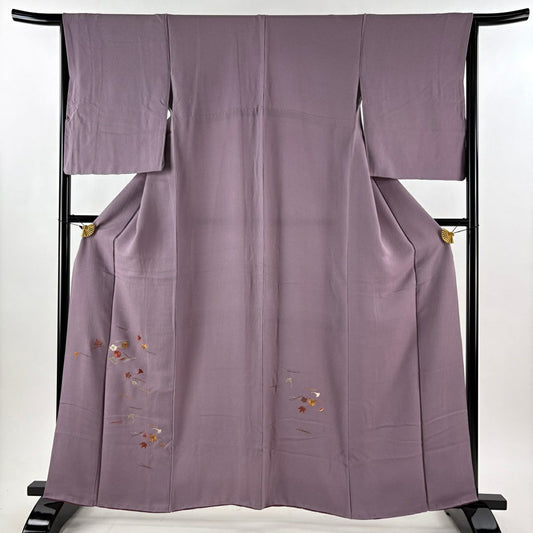 付下 身長159cm 袖長65cm M 雙層 吹寄梅花 金絲刺繡 紫 純蠶絲 優品級