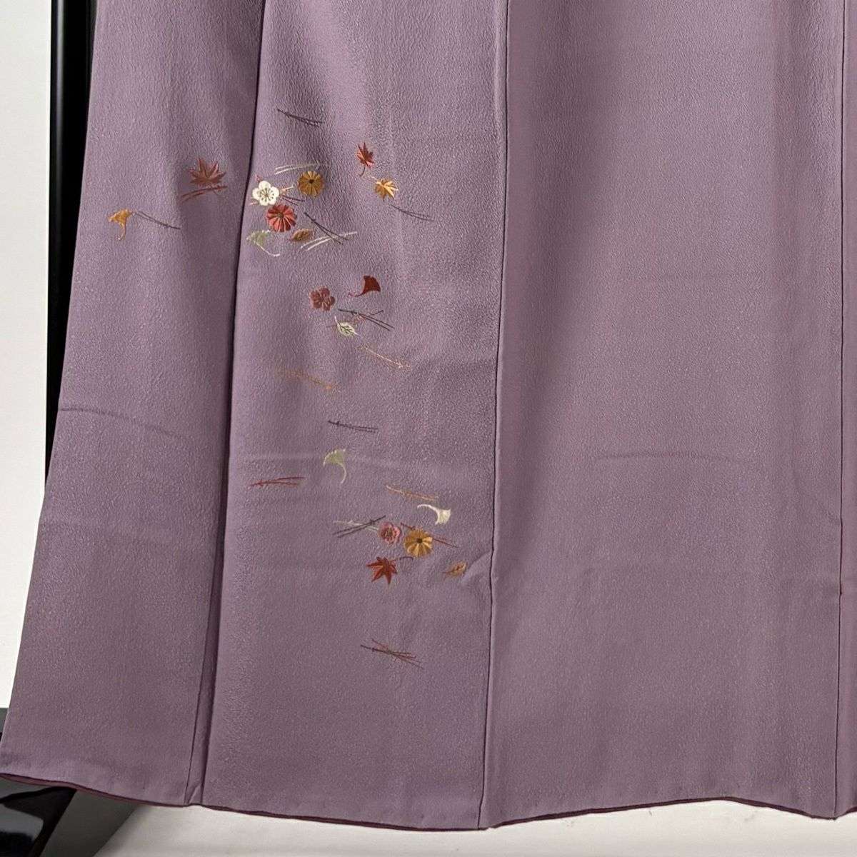 付下 身長159cm 袖長65cm M 雙層 吹寄梅花 金絲刺繡 紫 純蠶絲 優品級