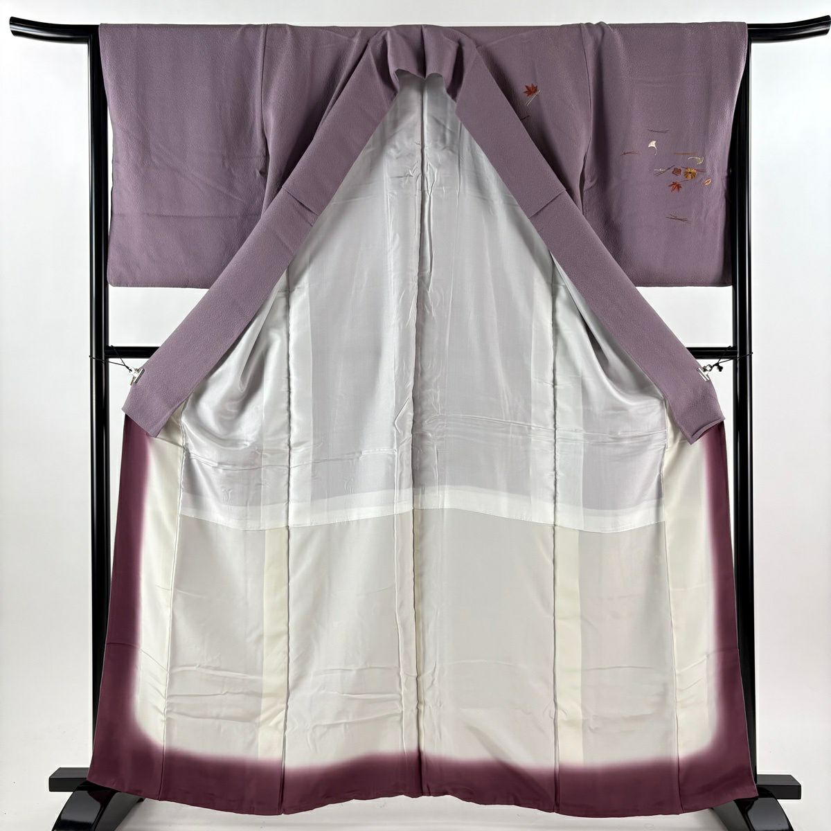 付下 身長159cm 袖長65cm M 雙層 吹寄梅花 金絲刺繡 紫 純蠶絲 優品級