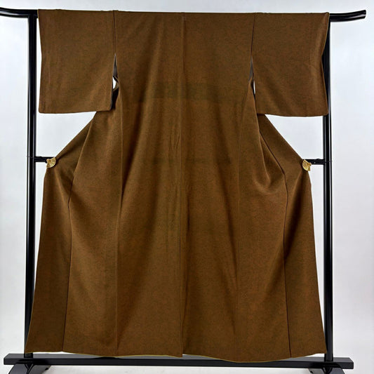 【美品】 江戶小紋 身長156cm 袖長64cm M 雙層 落款 花 茶 純蠶絲 秀品級 一つ紋
