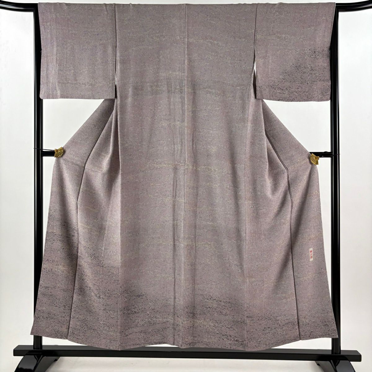 【美品】 付下 身長153cm 袖長65cm M 雙層 陶彩染 幾何圖案 灰紫 純蠶絲 優品級