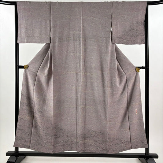 【美品】 付下 身長153cm 袖長65cm M 雙層 陶彩染 幾何圖案 灰紫 純蠶絲 優品級