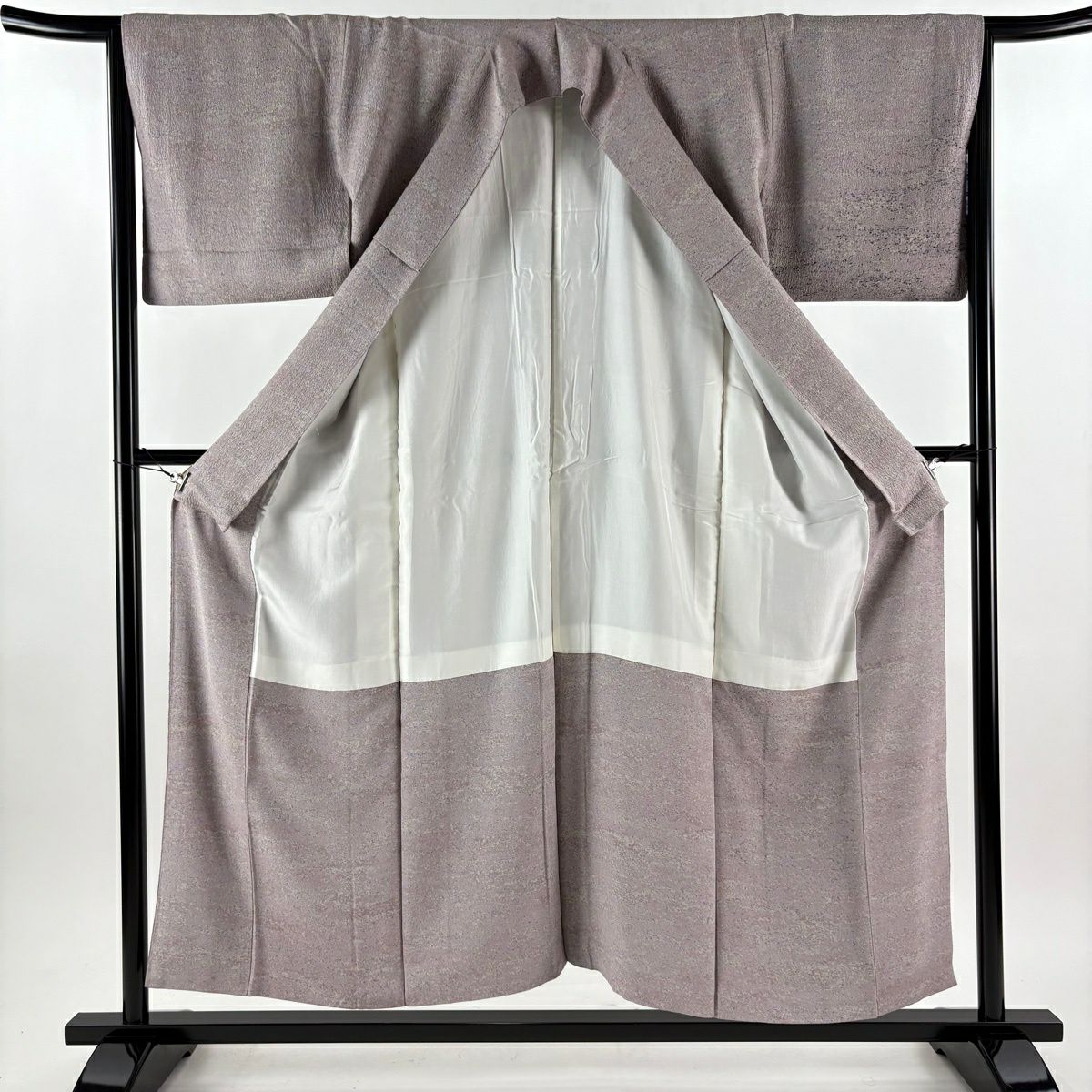 【美品】 付下 身長153cm 袖長65cm M 雙層 陶彩染 幾何圖案 灰紫 純蠶絲 優品級