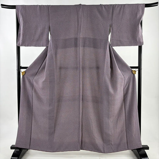 【美品】 江戶小紋 身長161cm 袖長67.5cm L 雙層 葉柄 紫 純蠶絲 秀品級