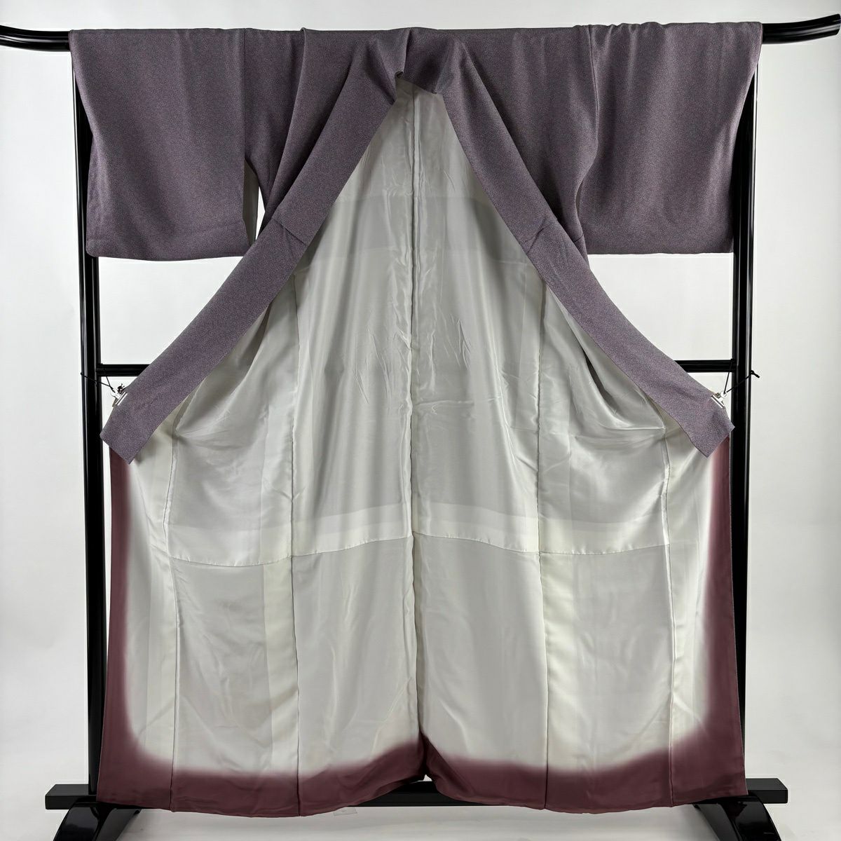 【美品】 江戶小紋 身長161cm 袖長67.5cm L 雙層 葉柄 紫 純蠶絲 秀品級